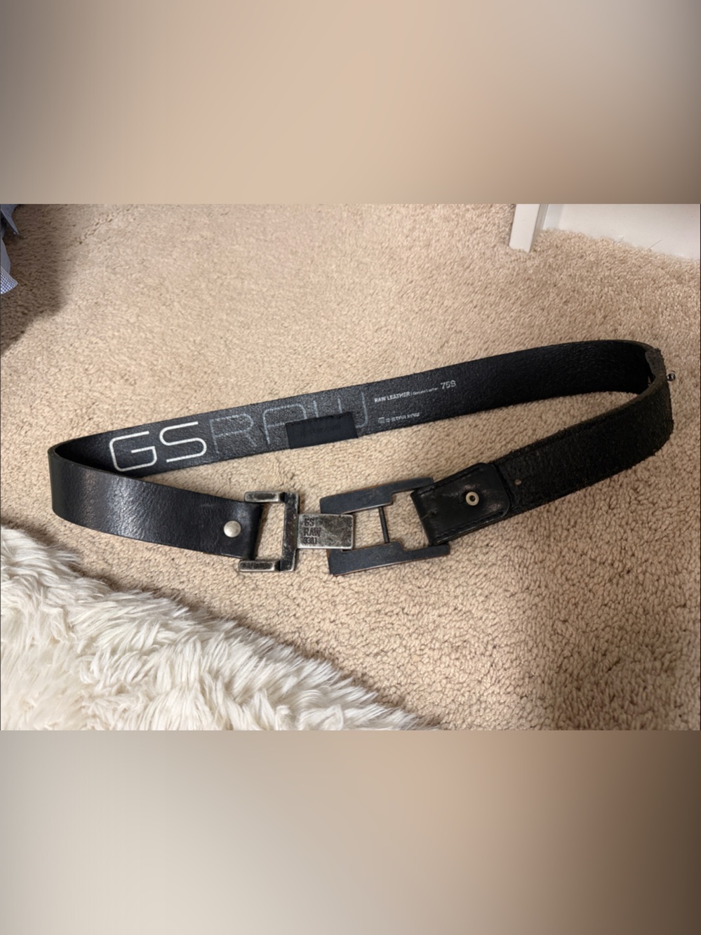 G-Star Black Leather Belt with Brushed Silver Buckle and Logo Strap